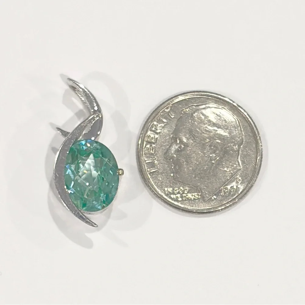 Vintage 14K Green Spinel Pendant: White Gold Crescent Abstract Slider Piece - Picture 13 of 14